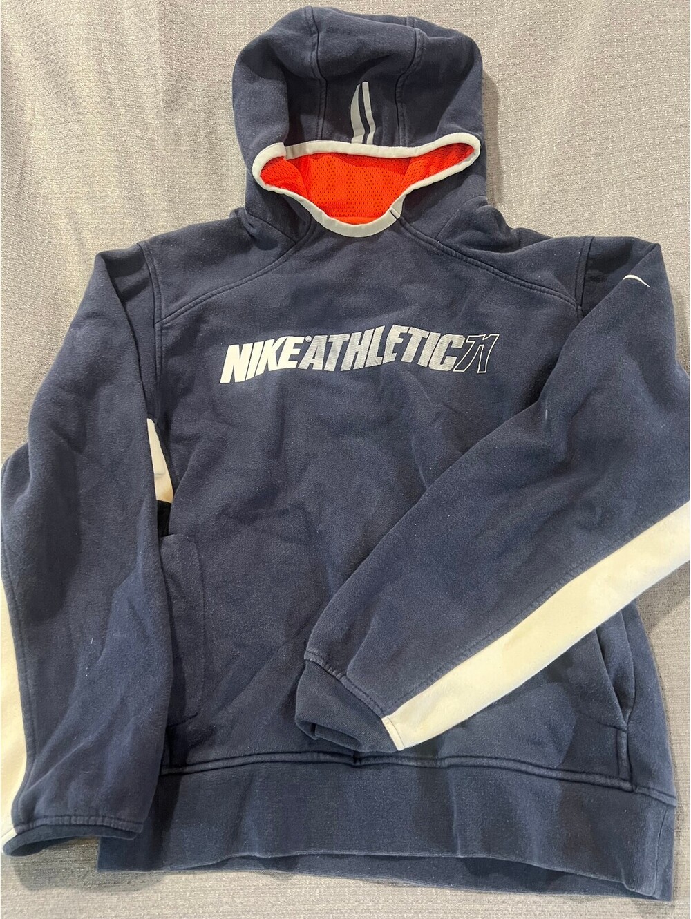 Nike Athletic 71 Small Navy Orange Pullover Hoodie Colorblock Sweatshirt